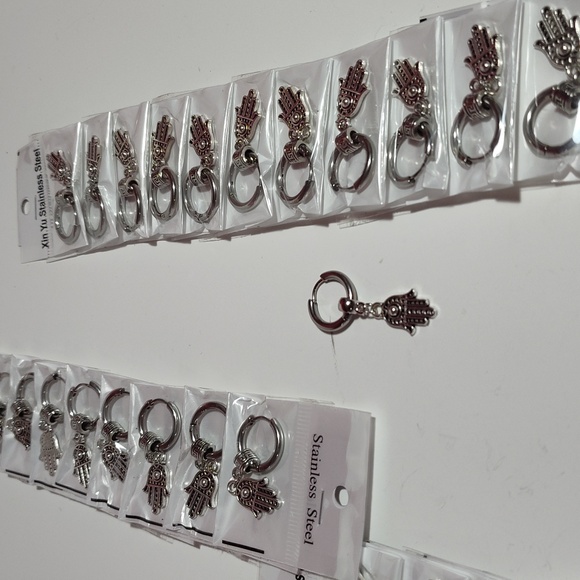 Earrings Stainless Steel Hamsa Hand of Fatima's Evil Eye Protection Silver-tone - Picture 13 of 13